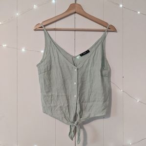 Shein Mint Green Button Up Tie Front Crop Tank Top